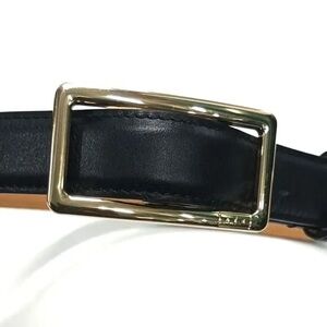 AYR Black Leather Belt with Gold Rectangular Buckle